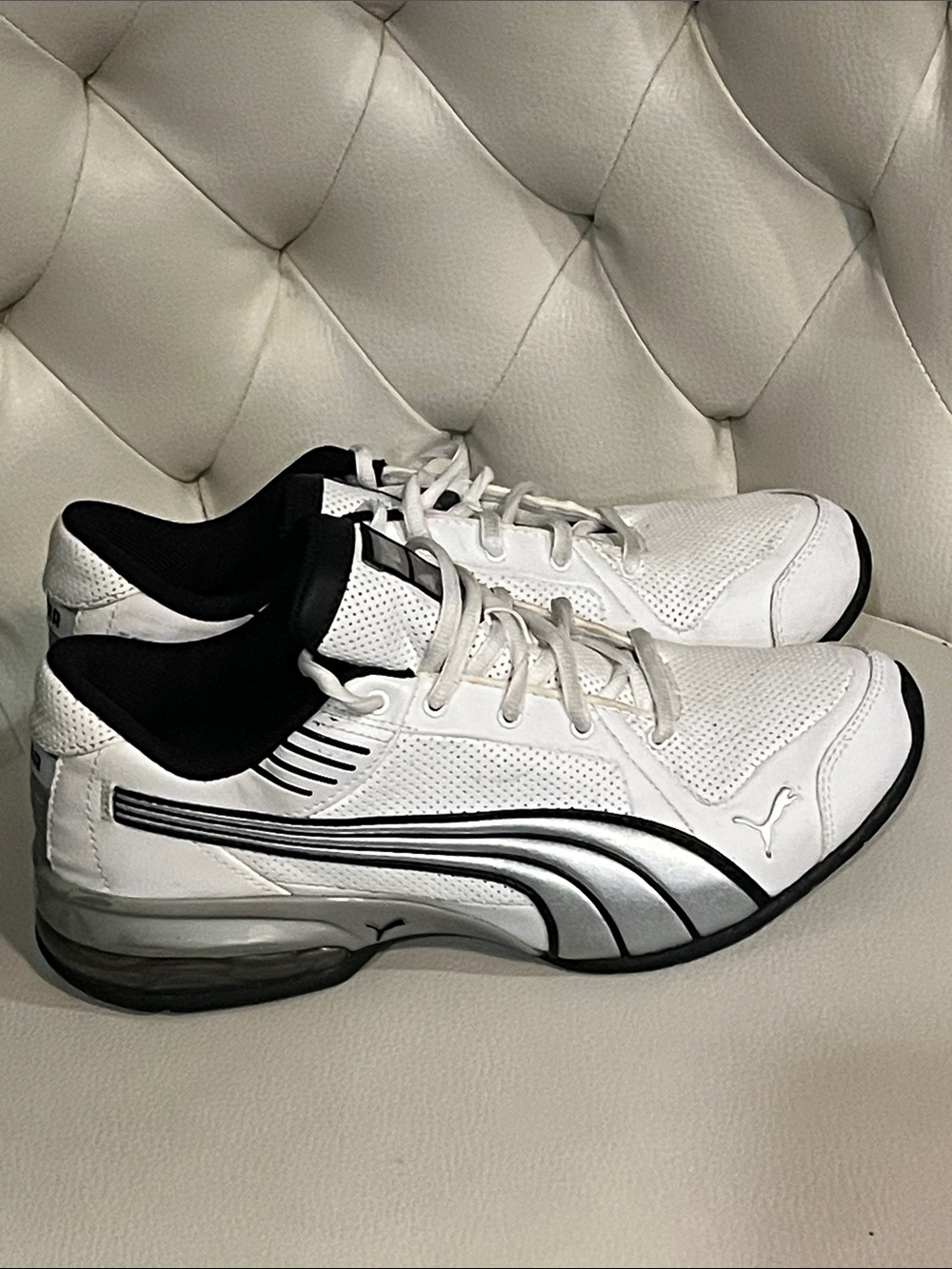 Puma White and Black women  Athletic Sneakers with Silver Heel Accent - Picture 4 of 8